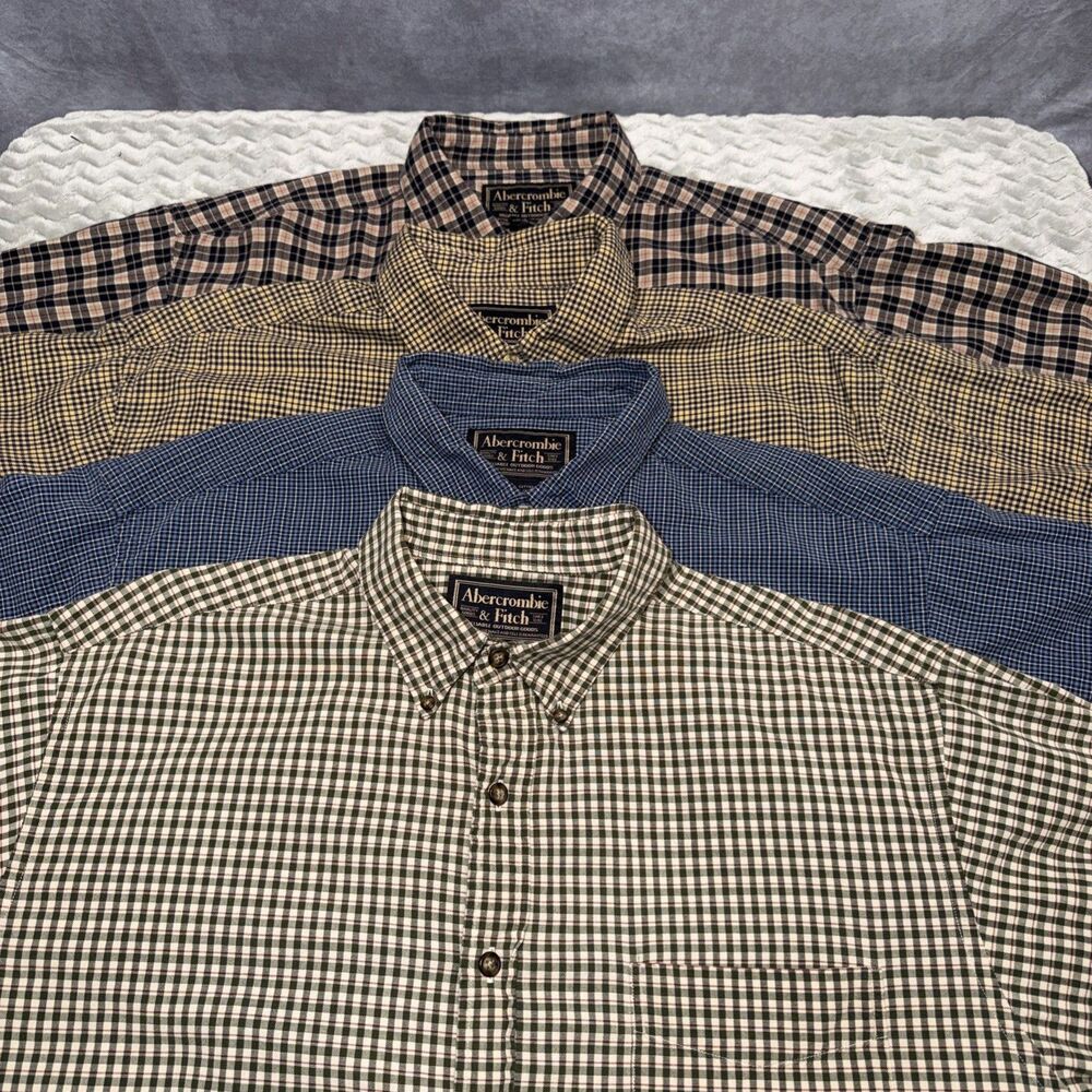 (4) Vintage LARGE Abercrombie Fitch Collar Button Down Shirt Mens Flannel Plaid